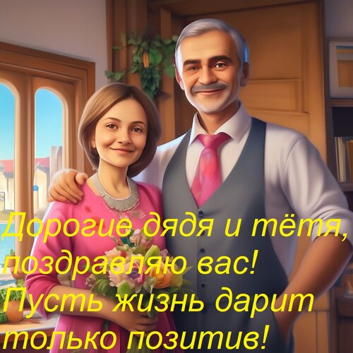 Открытка Дорогие дядя и тётя, поздравляю вас! Пусть жизнь дарит только позитив!