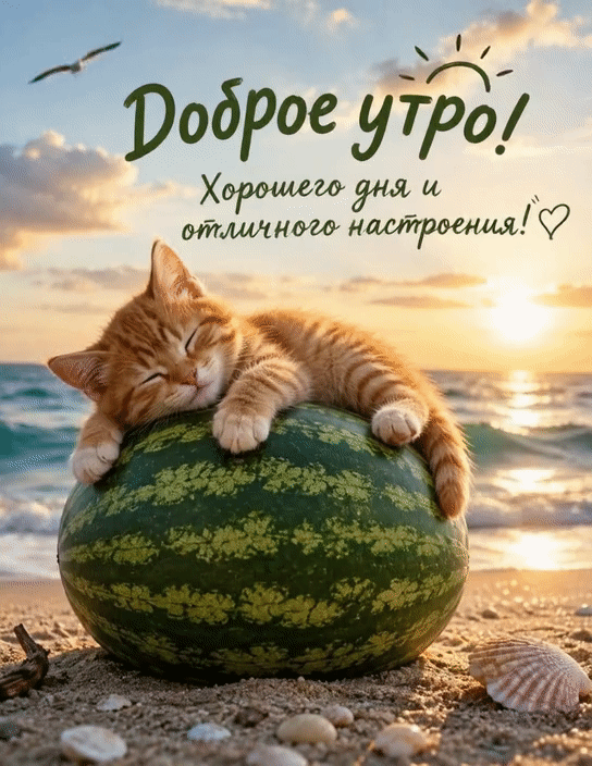 Анимированная открытка Доброе утро! Хорошего дня и отличного настроения!