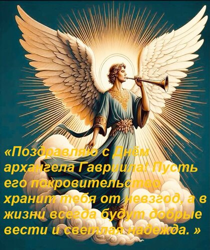 Открытка «Поздравляю с Днём архангела Гавриила! Пусть его покровительство хранит тебя от невзгод, а в жизни в