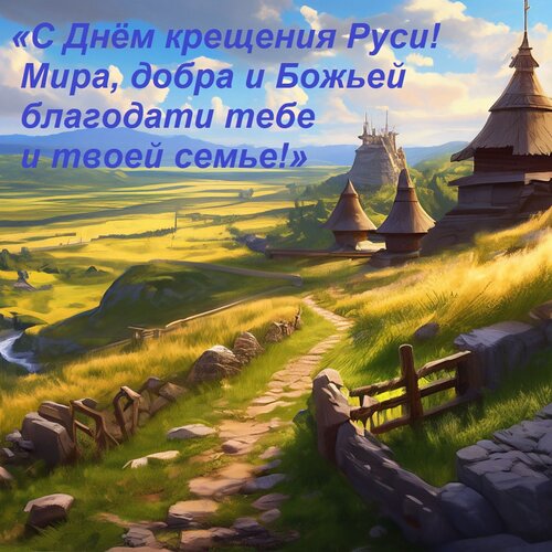 Открытка «С Днём крещения Руси! Мира, добра и Божьей благодати тебе и твоей семье!»