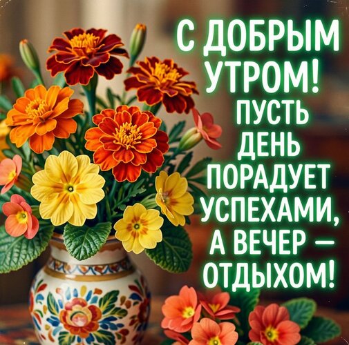 Открытка С добрым утром! Пусть день порадует успехами, а вечер — отдыхом!