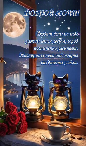 Открытка Уходит день, на небе зажигаются звезды, город постепенно засыпает. Наступила пора отдохнуть от