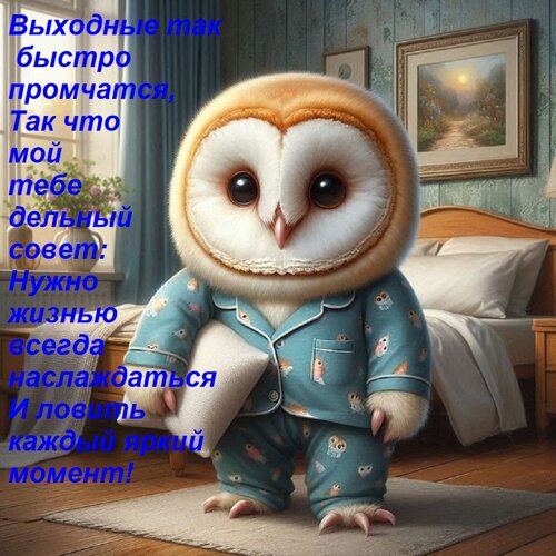 Открытка Выходные так быстро промчатся, Так что, мой тебе дельный совет: Нужно жизнью всегда наслаждаться И л