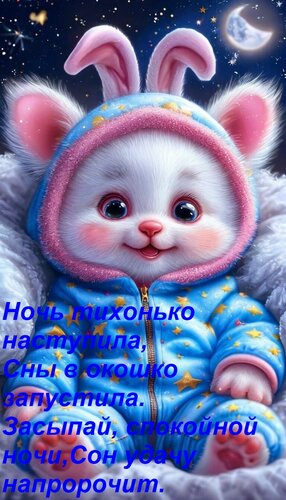 Открытка Ночь тихонько наступила, Сны в окошко запустила. Засыпай, спокойной ночи, Сон удачу напророчит.