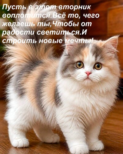 Открытка Пусть в этот вторник воплотится Всё то, чего желаешь ты, Чтобы от радости светиться И строить новые