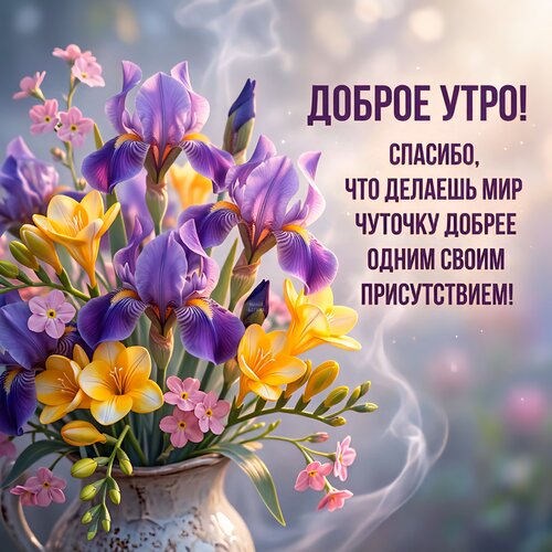 Открытка Доброе утро! Спасибо, что делаешь мир чуточку добрее одним своим присутствием!