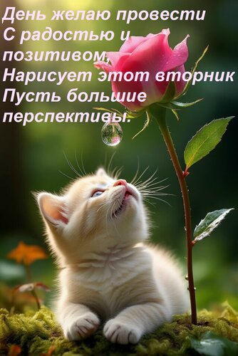 Открытка День желаю провести с радостью и позитивом. Нарисует этот вторник пусть большие перспективы.