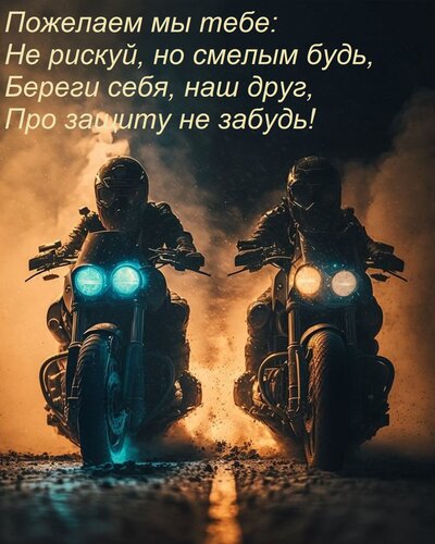 Открытка Пожелаем мы тебе: Не рискуй, но смелым будь, Береги себя, наш друг, Про защиту не забудь!