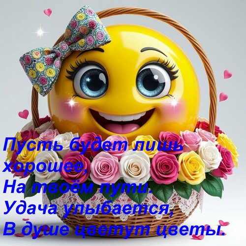 Открытка Пусть будет лишь хорошее, На твоём пути. Удача улыбается, В душе цветут цветы.