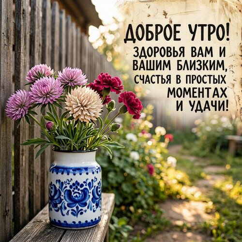 Открытка Доброе утро! Здоровья вам и вашим близким, счастья в простых моментах и удачи!