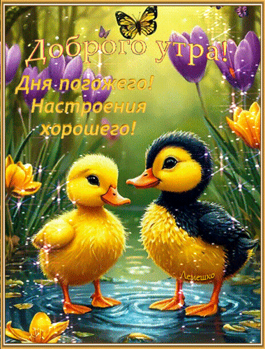Анимированная открытка Доброго утра! Дня погожего! Настроения хорошего!