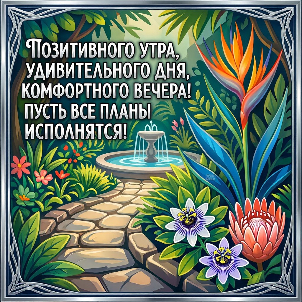 Открытка Позитивного утра, удивительного дня, комфортного вечера! Пусть все планы исполнятся!