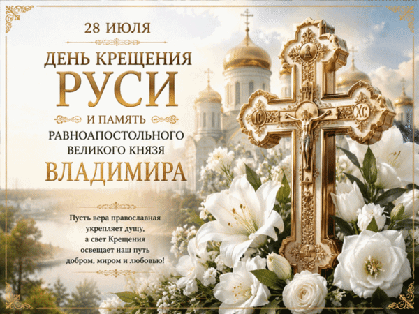 Анимированная открытка 28 июля День крещения Руси и память равноапостольного Великого князя Владимира