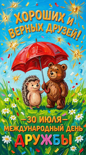 Анимированная открытка - 30 июля- Международный день дружбы. Хороших и верных друзей!