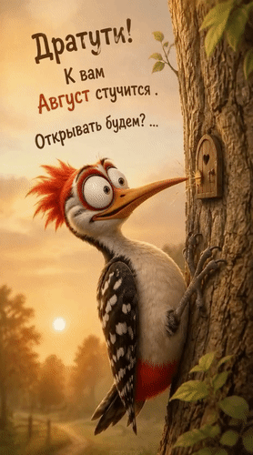 Анимированная открытка Дратути! К вам Август стучится, открывать будем?..