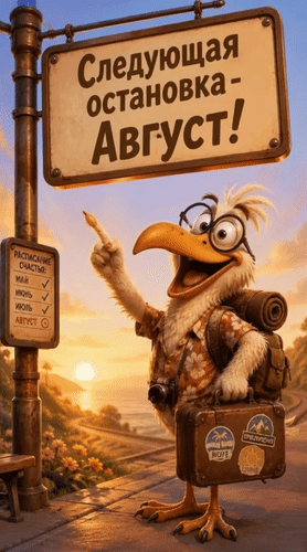Анимированная открытка Следующая остановка - Август!