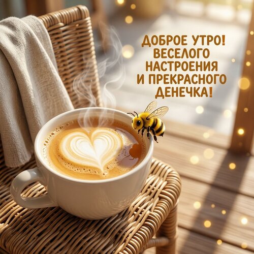 Открытка Доброе утро! Веселого настроения и прекрасного денечка!