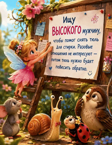 Анимированная открытка Ищу высокого мужчину, чтобы помог снять тюль для стирки. Разовые отношения не интересуют - потом тюл