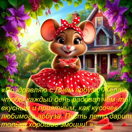 Открытка «Поздравляю с Днём арбуза! Желаю, чтобы каждый день радовал чем‑то вкусным и приятным, как кусочек л