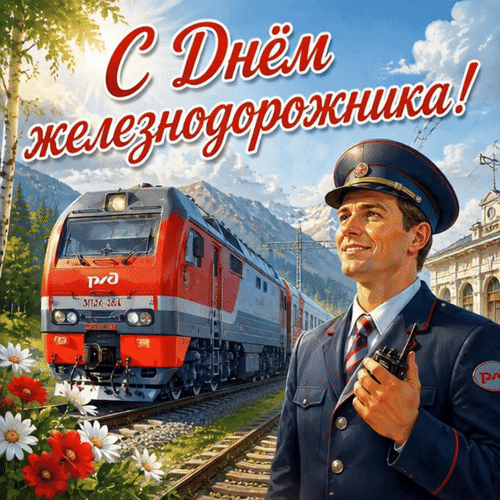 Анимированная открытка С Днём железнодорожника!