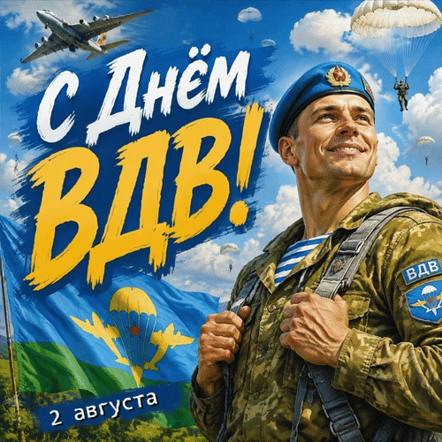 Анимированная открытка 2 августа С Днём ВДВ!