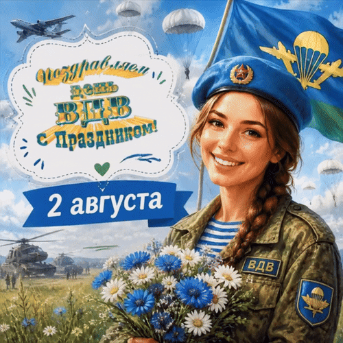 Анимированная открытка 2 августа Поздравляю с праздником! День ВДВ