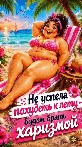 Анимированная открытка Не успела похудеть к лету - будем брать харизмой