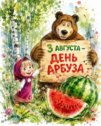 Открытка 3 августа — День арбуза! Пусть лето будет сладким, ярким и радостным!