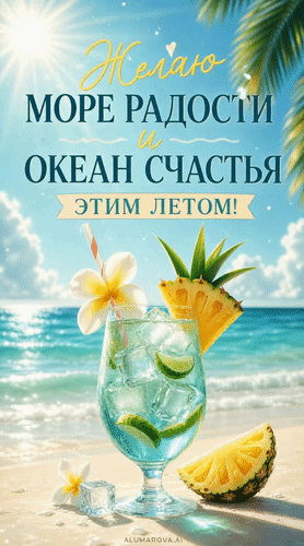 Анимированная открытка Желаю море радости и океан счастья этим летом!