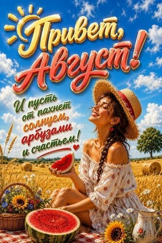 Открытка привет август