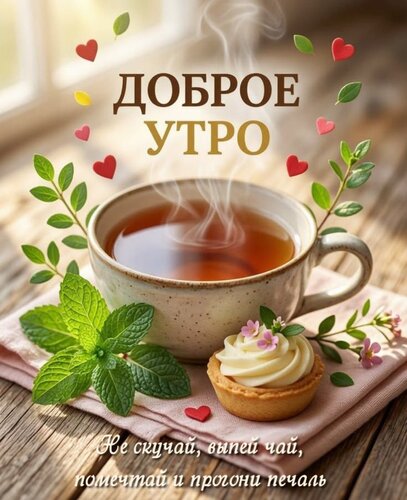 Открытка Не скучай, выпей чай, помечтай и прогони печаль