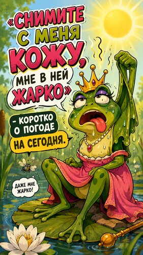 Открытка Когда жара зашкаливает — даже Царевна-лягушка мечтает сменить кожу!