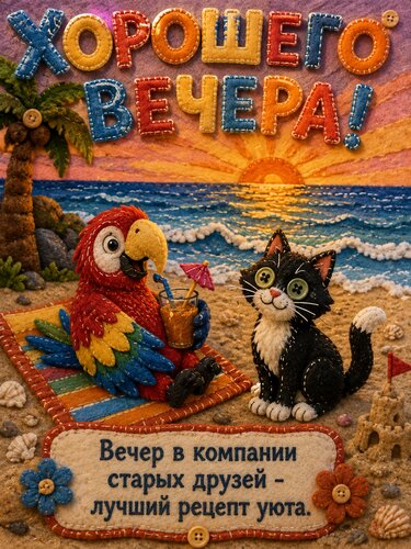 Открытка Тёплый вечер у моря в компании старых друзей!