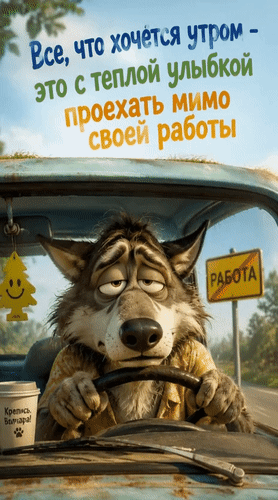 Анимированная открытка Всё, что хочется утром - это с теплой улыбкой проехать мимо своей работы!