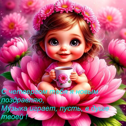 Открытка С четвергом тебя я новым поздравляю, Музыка играет, пусть, в душе твоей !
