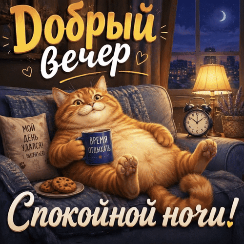 Анимированная открытка Добрый вечер. Спокойной ночи!