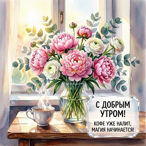 Открытка С добрым утром! Кофе уже налит, магия начинается!