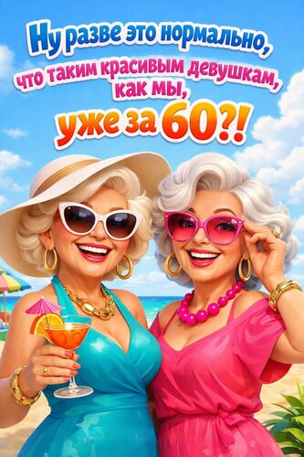 Открытка Разве это нормально, что таким красивым девушкам, как мы, уже за 60?
