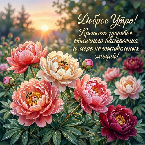 Открытка Доброе утро! Крепкого здоровья, отличного настроения и море положительных эмоций!