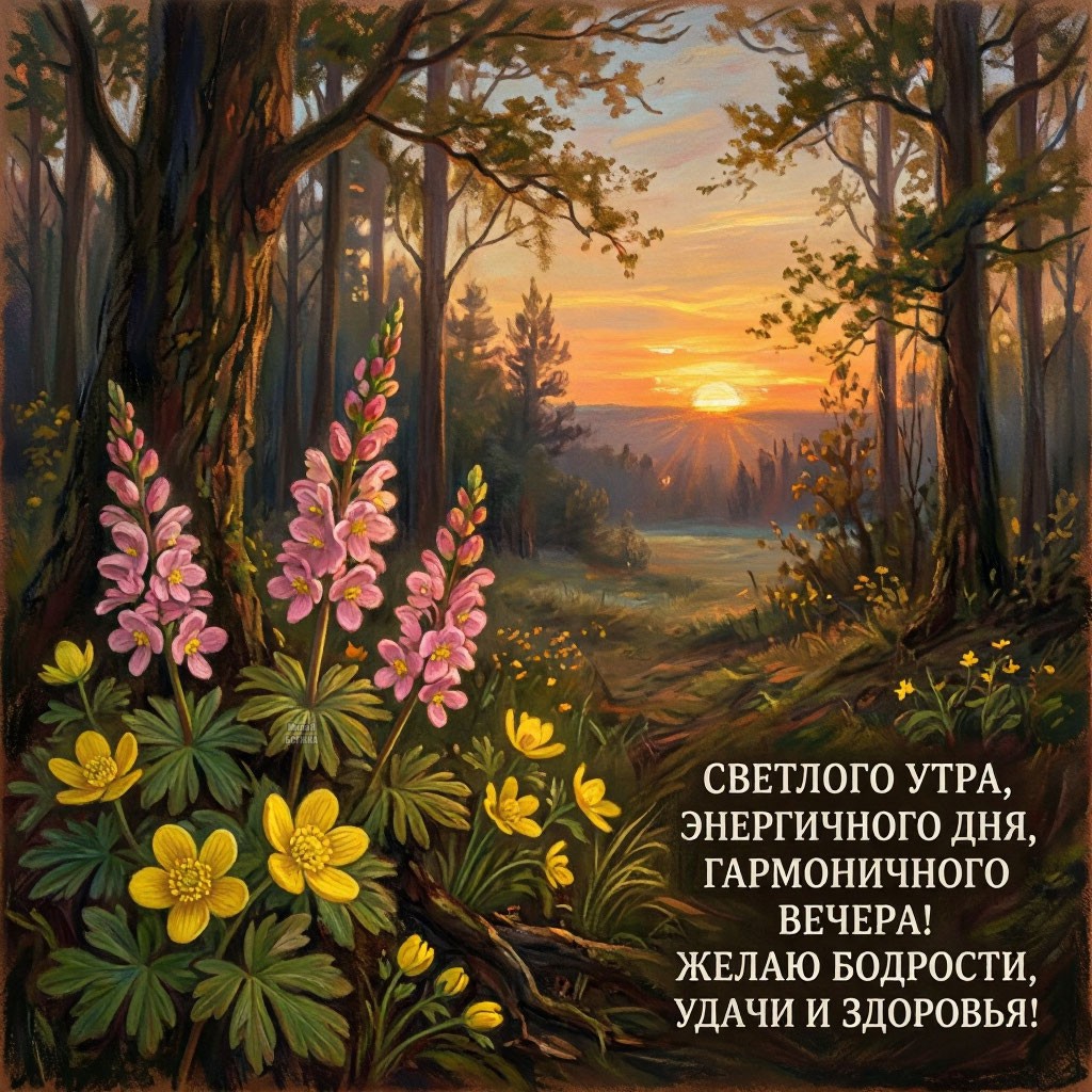 Открытка Светлого утра, энергичного дня, гармоничного вечера! Желаю бодрости, удачи и здоровья!