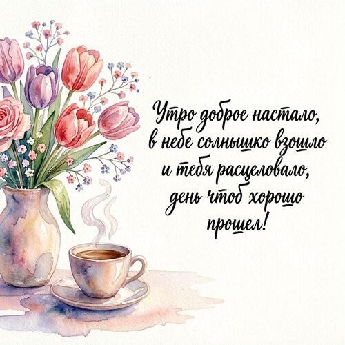 Открытка Утро доброе настало, в небе солнышко взошло и тебя расцеловало, день чтоб хорошо прошел!