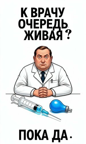 Открытка К врачу очередь живая? Пока да.