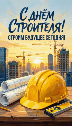 Анимированная открытка С днём строителя! Строим будущее сегодня!
