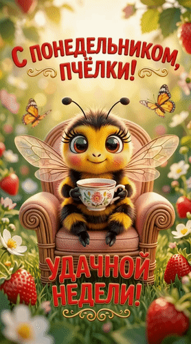 Анимированная открытка С понедельником, пчёлки! Удачной недели!