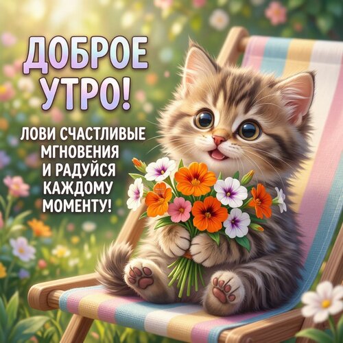 Открытка Доброе утро! Лови счастливые мгновения и радуйся каждому моменту!