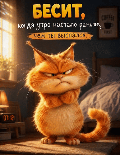 Анимированная открытка Бесит, когда утро настало раньше, чем ты выспался.