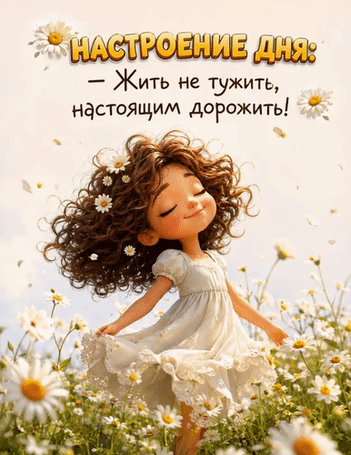 Анимированная открытка Настроение дня: - Жить не тужить, настоящим дорожить!