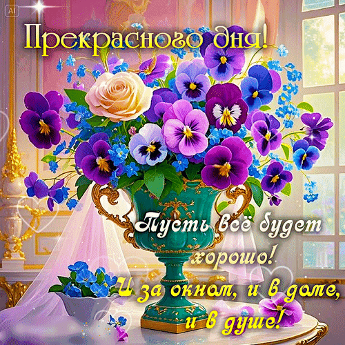 Анимированная открытка Прекрасного дня! Пусть всё будет хорошо! И за окном, и в доме, и в душе!