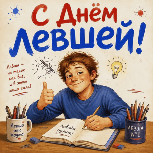 Анимированная открытка С Днём левшей! Левша -это круто! Левши - не такие, как все, и в этом наша сила! Левша рулит!
