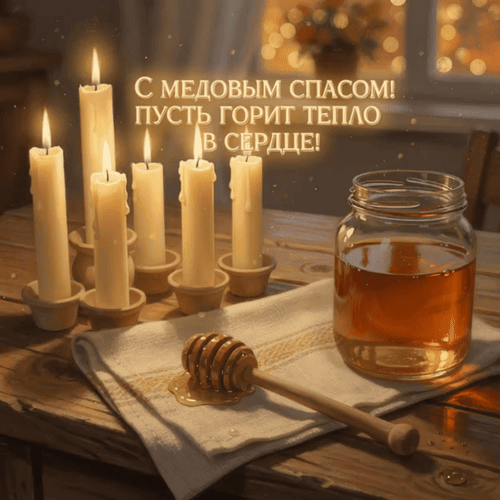 Анимированная открытка С медовым спасом! Пусть горит тепло в сердце!